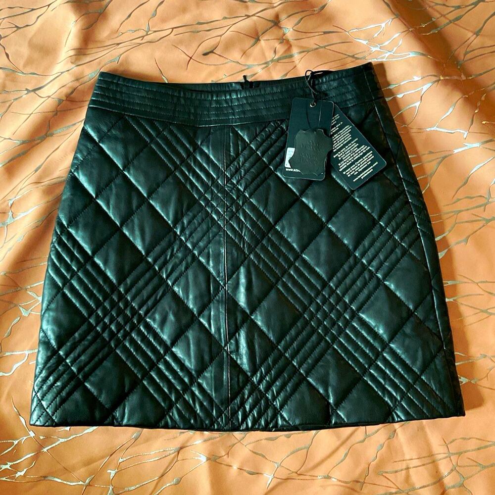 NWT Bod And Christensen Black Quilted Lambskin Leather Mini Skirt France SZ 6